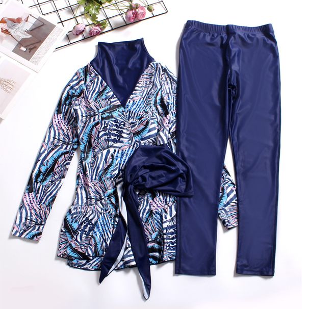 Muslim Swimsuit Muslim Swimwear Large Size Three Piece Swimsuit Conservative Long Sleeve Trousers_desvips.com
