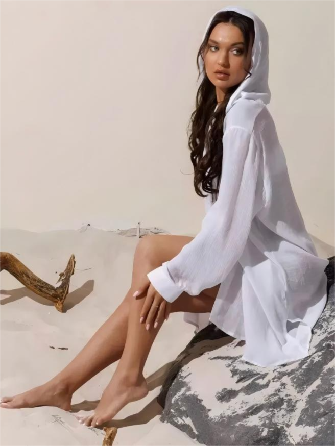2025 New Cross-Border Beach Fashion Jacket Casual Vacation Solid Color Pullover Bikini Swimsuit Cover-Up Sun Protection_desvips.com