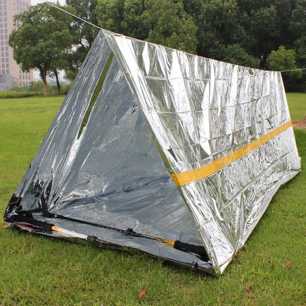 Emergency Survival Tent & Space Blanket Combo - Portable Thermal Reflective Shelter For Outdoor First Aid & Disaster Preparedness_desvips.com