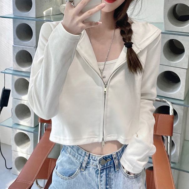 Short Hoodie For Women 2021 New Style Spring And Autumn Student Hooded Cardigan Zipper Top Jacket_desvips.com