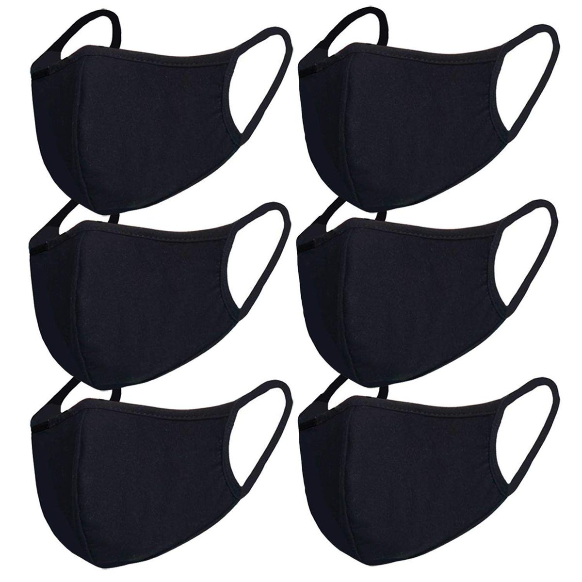 FECEDY 6-Pack Black Half Face Earloop Cotton Masks, Breathable, Reusable, Washable, Windproof And Dustproof For Outdoor Sports_desvips.com