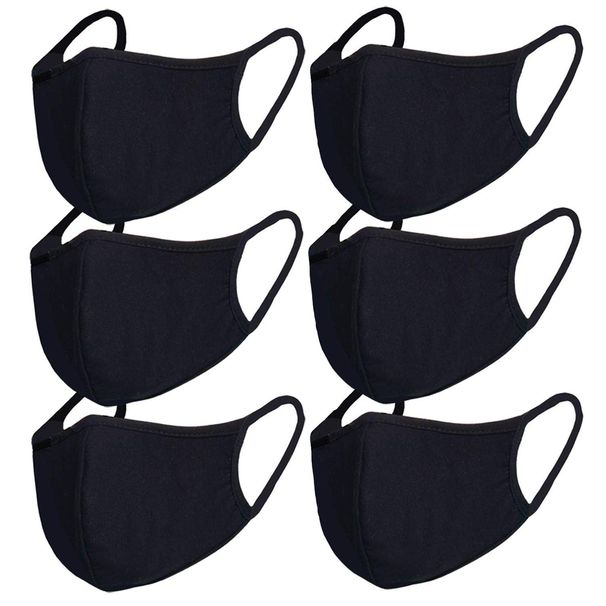 FECEDY 6-Pack Black Half Face Earloop Cotton Masks, Breathable, Reusable, Washable, Windproof And Dustproof For Outdoor Sports_desvips.com