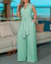 Women's Clothing women's elegant shirt collar sleeveless solid color zipper strap wide leg jumpsuit_desvips.com