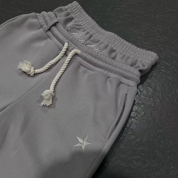 Five-Pointed Star Print Series Casual Fa Ke Two-Piece Wide-Leg Straight Long Pants 2025 Spring And Autumn New Trend_desvips.com