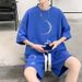 Waffle Knit Casual Sports Suit For Men, Summer Trendy Loose Two-piece, Hong Kong Style Short-sleeve Shirt And Shorts_desvips.com