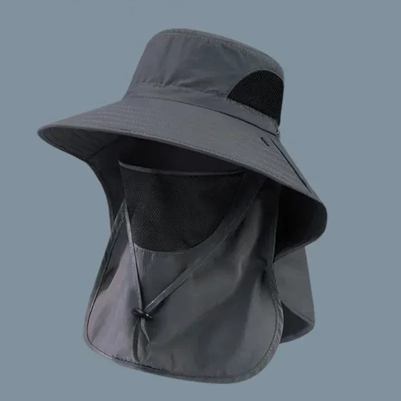 Summer Outdoor Hiking Fishing Caps Bucket Hat Removable Quick Drying Sunscreen Fisherman Hat Sunshade Face Covering Hat Camping_desvips.com