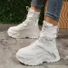 White Chunky Platform Motorcycle Women Buckle Lace Up Thick Bottom Ankle Boots Woman Autumn Fashion Vulcanized Shoes_desvips.com