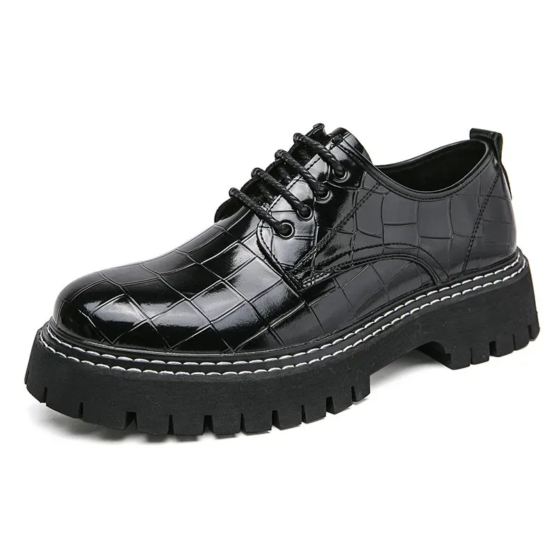 Free Shipping Designer Dress 2025 Autumn Winter New Low Cut Mens Thick Soled High Rise Leather Shoes Brown_desvips.com