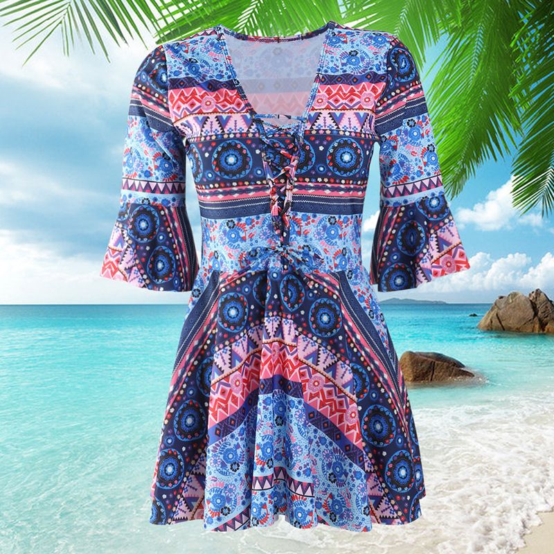 2025 Swimsuit Two-Piece Skirt Style Printed Plus Size New Swimwear_desvips.com