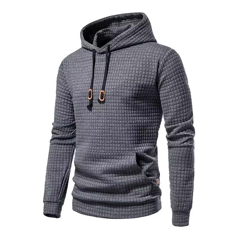 2024 New European Size Casual Pullover Jacquard Sweater Men's Checkered Quilted Cotton Fabric Hoodie_desvips.com