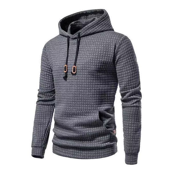 2024 New European Size Casual Pullover Jacquard Sweater Men's Checkered Quilted Cotton Fabric Hoodie_desvips.com