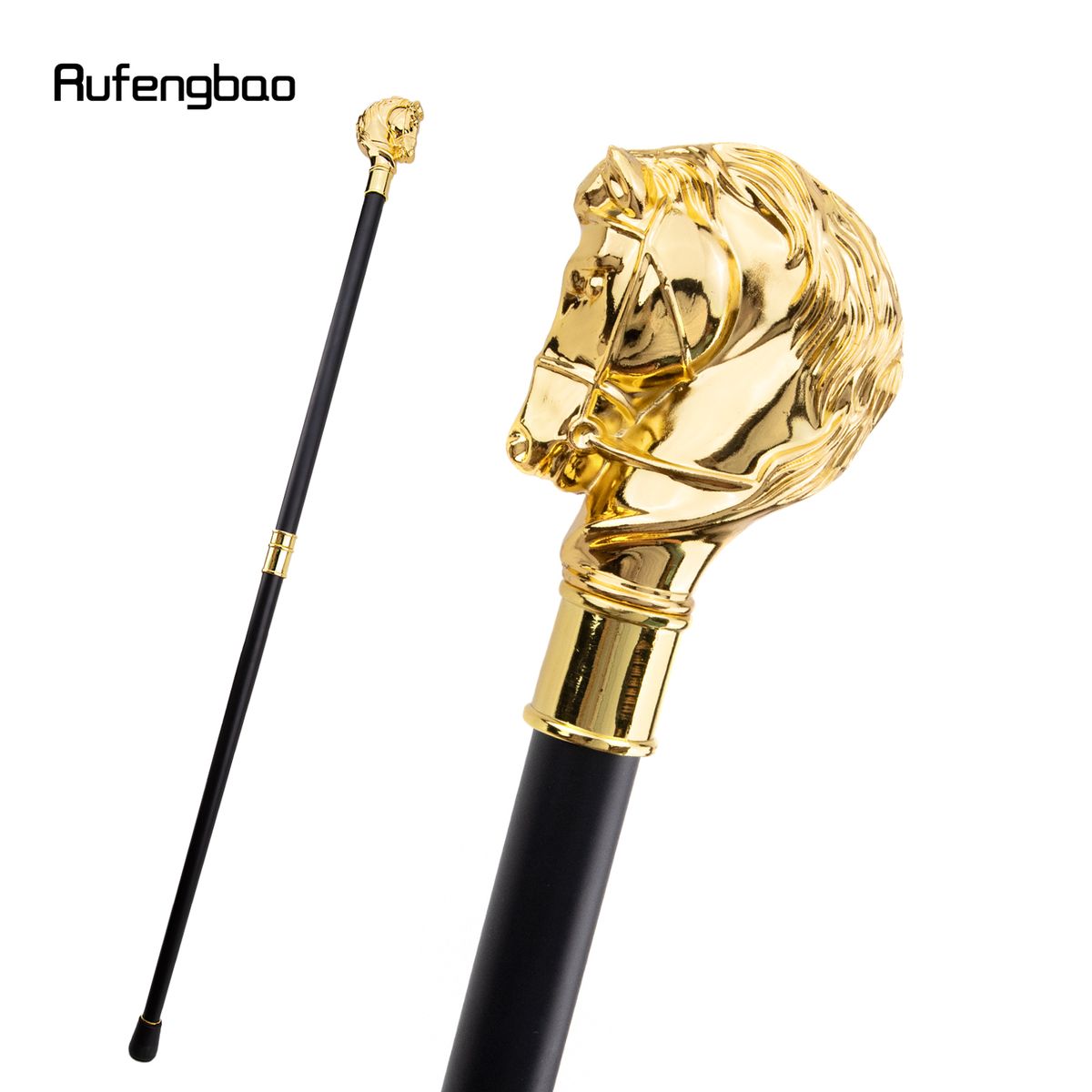 Golden Horse Head Animal Fashion Walking Stick Decorative Cospaly Vintage Party Fashionable Walking Cane Crosier 93cm_desvips.com