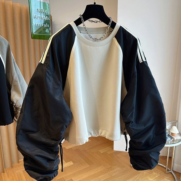 European Korean Niche Splicing Contrasting Color Raglan Sleeve Hoodie For Women In Spring And Autumn American Style_desvips.com
