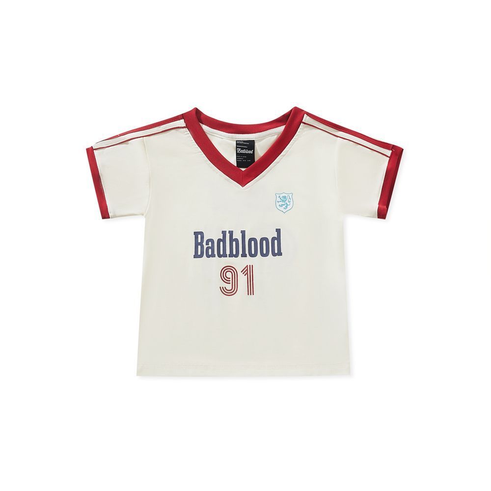 Badblood Korean Style Trendy Brand Letter Print Color Block Casual 91 Jersey Hot Girl V-Neck Sports Short Sleeve T-Shirt_desvips.com