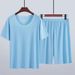 Men's Clothing High grade ice silk round neck solid color short sleeved T shirt men's summer thin ins trend sports casual loose shorts suit_desvips.com