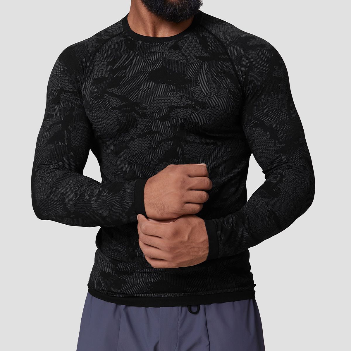 KOOSSOASIS American Seamless Jacquard Sports Casual Core-Absorbing Long-Sleeve T-Shirt Slim Fit Quick-Drying Fitness Training Top 1083_desvips.com