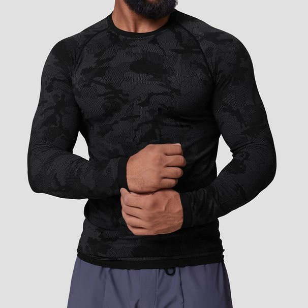 KOOSSOASIS American Seamless Jacquard Sports Casual Core-Absorbing Long-Sleeve T-Shirt Slim Fit Quick-Drying Fitness Training Top 1083_desvips.com