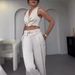 Women's Clothing women's clothing solid color V neck unrepaired vest lapel wide leg trousers suit_desvips.com
