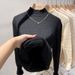 Women's Fleece-Lined Knit Sweater Semi-Turtleneck Thermal Long Sleeve Top For Winter (Includes Necklace) - Soft Faux Mink Fabric, Slim Fit, Pure Color_desvips.com
