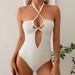 New Solid Color One-Piece For Women, Halter Tie Sexy Backless Cover-Up Bikini, Huludao Swimsuit_desvips.com