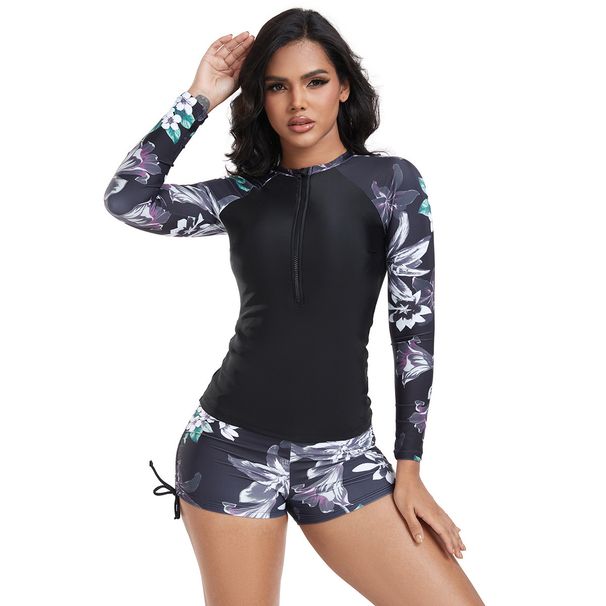 Separate Wetsuit Swimsuit For Women Long Sleeve Sports Print Swimsuit Surf Suit Set_desvips.com