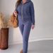 Women's Clothing new autumn solid color twist pattern hooded zipper top casual home suit_desvips.com