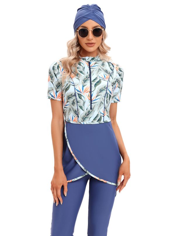 Muslim Swimwear Short Sleeve Ladies Conservative Swimsuit Women Beach Swimsuit Burkini_desvips.com