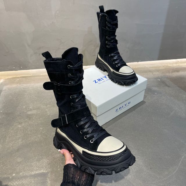 Classic Vintage Stylish Designer Thick Bottom Canvas Half Non Slip Sneakers Women Boots Wind Motorcycle Boot Punk Style_desvips.com