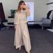 Women's Clothing solid color mesh splicing jacket casual wide leg trousers suit for women_desvips.com