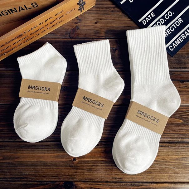 100% Pure Xinjiang Cotton Unisex Sports Socks, Black White Solid Color, Suitable Spring Autumn, For Students And_desvips.com