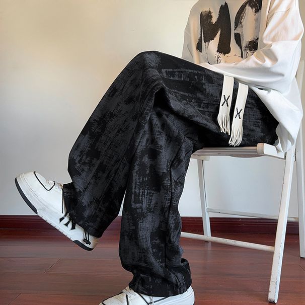 Autumn Retro High Street Straight Tie-Dye American Loose Trendy Brand Casual Men's Sports Long Pants_desvips.com