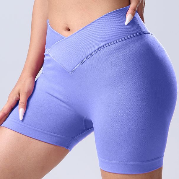 Seamless Knit Cross Waist Peach Hip Lift Sports Quick-Dry Breathable Shorts Three-Quarter Yoga Pants_desvips.com