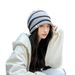 Women's Autumn Winter New Rolled Edge Striped Ear Protection Warm Internet Celebrity Slouchy Knitted Hat Korean Version_desvips.com