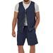 Men's Cotton And Linen Suit Casual Sleeveless Cardigan Shorts Two-Piece Suit_desvips.com