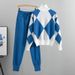 Women's Clothing Casual knitted plaid sweater two-piece set_desvips.com