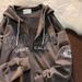 Y2k Embroidered Letter Hoodie 90S Pattern Print Zipper Top Girl Sweatshirt_desvips.com