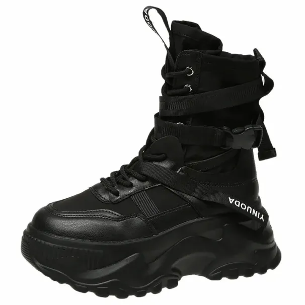 White Chunky Platform Motorcycle Women Buckle Lace Up Thick Bottom Ankle Boots Woman Autumn Fashion Vulcanized Shoes_desvips.com