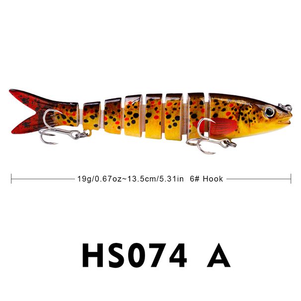19g Bionic Plastic Lure Trout Fish 13.5cm 8-section Multi-section Hard Bait Blood Groove Hook HS074_desvips.com