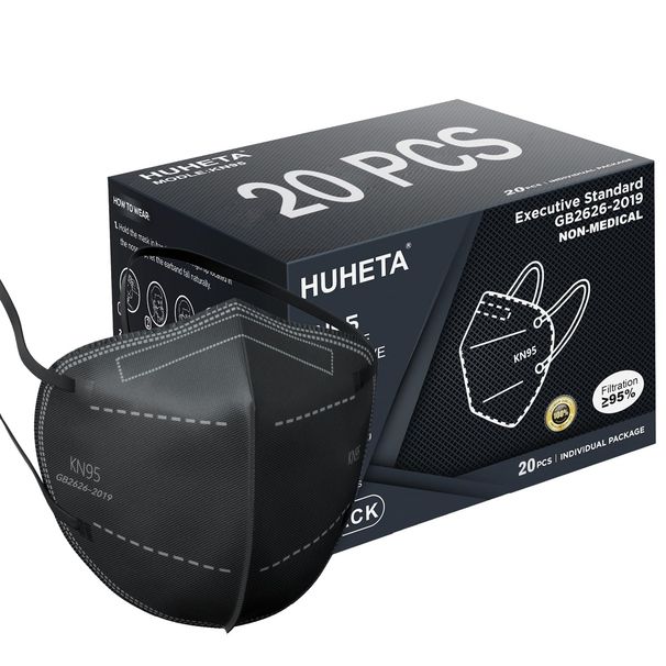 HUHETA KN95 Face Mask 20 Packs, 5 Layer Safety Mask With Elastic Ear Loop And Nose Bridge Clip, Filter Efficiency Over 95%, Protective Masks For Indoo_desvips.com