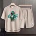 Men's Clothing 2024 Waffle Casual Summer Suit Men's Loose Teen Short sleeved T shirt Shorts Handsome Two piece Suit_desvips.com