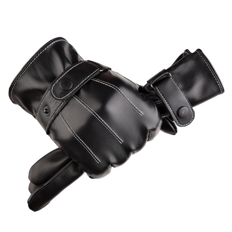 Leather Men Riding Motorcycles Warm In Winter, Thickened With Fleece, And For Women Driving, Touch Screen Waterproof_desvips.com