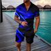 Men's Fashion Casual Suit 3D Printed Zipper Short Sleeve Polo Shirt Shorts 2-Piece Set_desvips.com