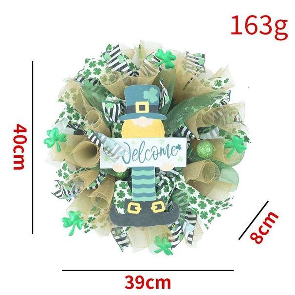 Irish Festival Wreath Ribbon Gnome Decoration Holiday Door Hanging Arrangement St. Patrick's Day Cross-Border_desvips.com