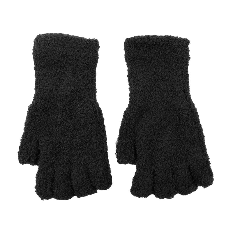 LongCoralFleeceGlovesWomenGirlsSolidTouchscreenFingerlessGloveWinterWarmThickenPlushHalfFingerWritingMittens_desvips.com
