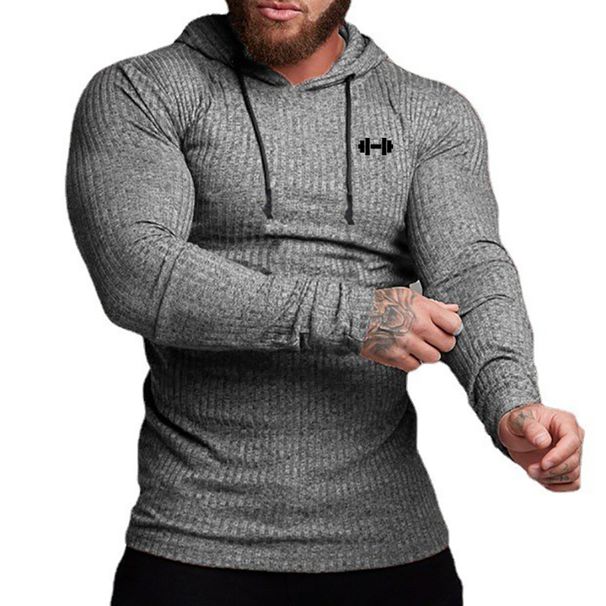 Spring Autumn Mens Running Hooded T-shirts Thin Ribbed Knitted Sports Sweaters Classic Stripe Slim Gym Fitness Pullover T_desvips.com