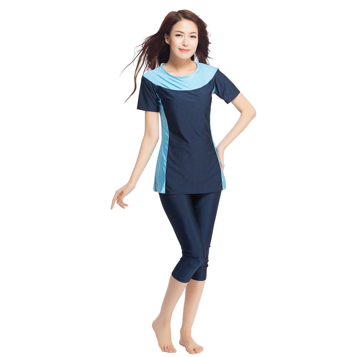 Muslim Swimwear Women's Swimsuit Muslim Conservative Swimsuit Loose Contrasting Color Two-piece Set Seaside Travel Hot Spring Suit_desvips.com