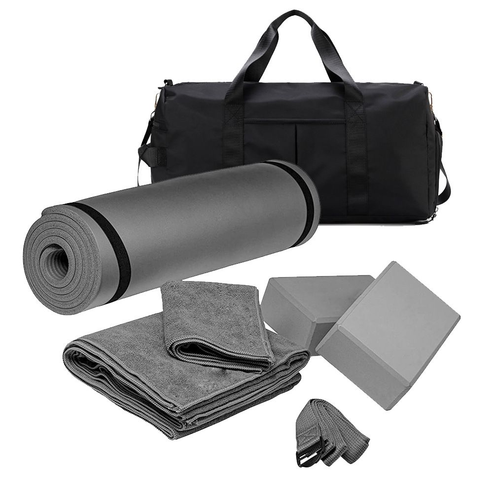 Yoga mat Fitness brick towel sweats Stretch band Training bag Indoor home workout kit_desvips.com