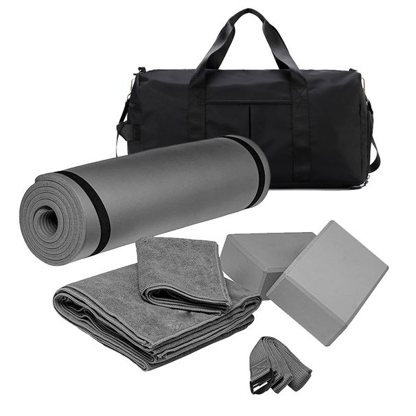 Yoga mat Fitness brick towel sweats Stretch band Training bag Indoor home workout kit_desvips.com