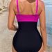 2026 New Summer European And American Deep V Color-Block One-Piece Push-Up Cross Women's Beach Swimsuit Set Sexy_desvips.com