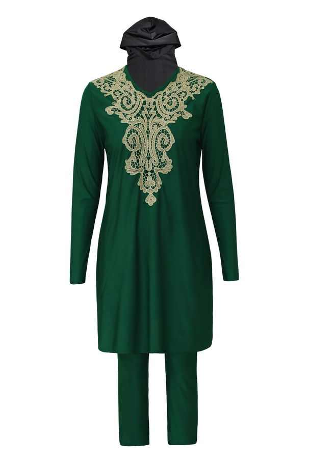 Muslim Swimwear Sunscreen Surfing And Diving Three-piece Swimsuit, Conservative And Full Encirclement High Elastic Embroidered Swimsuit_desvips.com